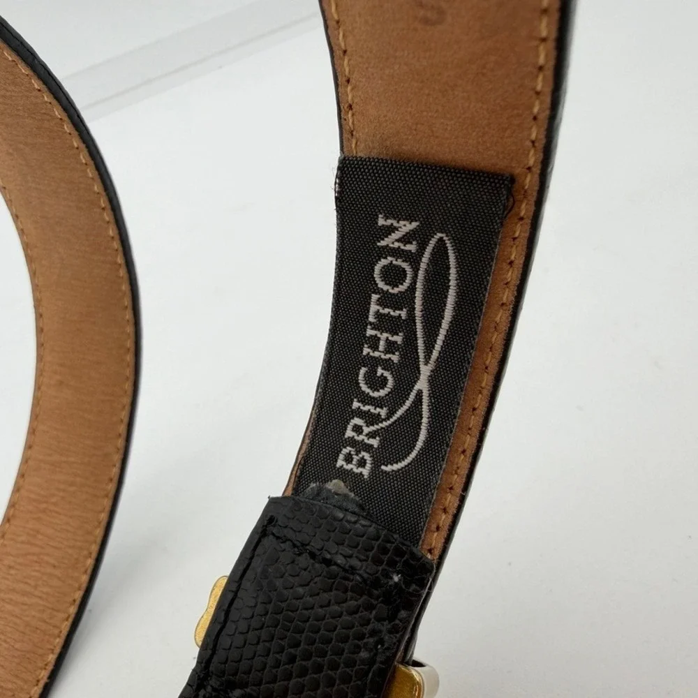 Brighton Black Lizard Embossed Leather Belt S 26-30 Gold Silver USA